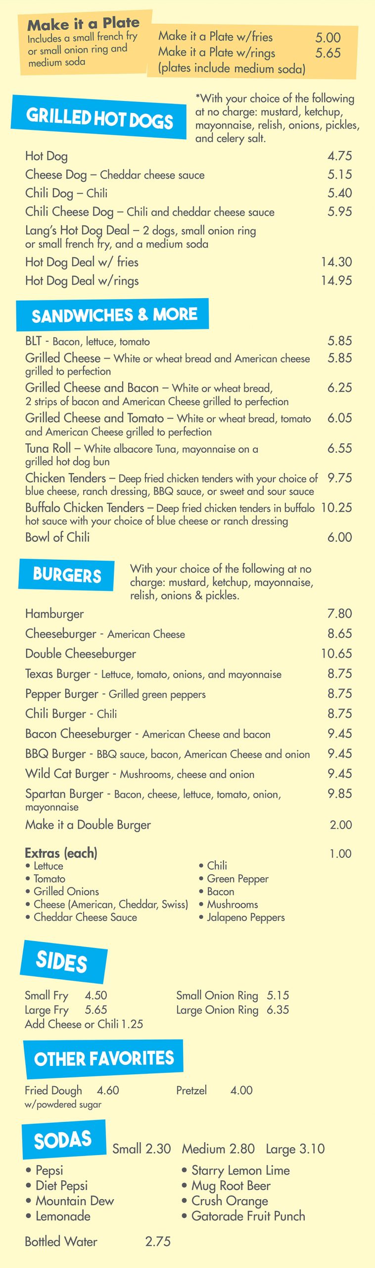 Lang's Ice Cream Pembroke NH Eats menu