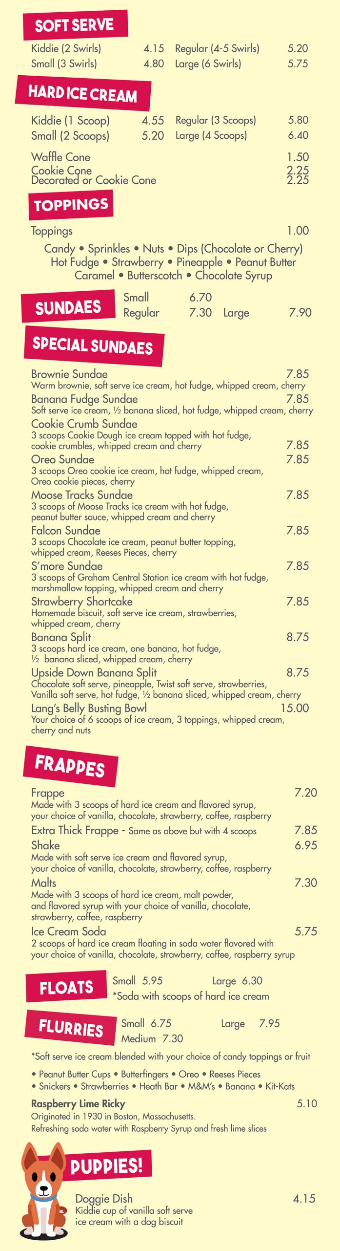 Lang's Ice Cream Pembroke NH Sweets menu